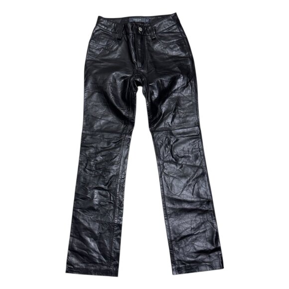 GAP Vintage Y2K Bootcut GENUINE LEATHER Straight Motorcycle Biker Pants Womens 0 - Picture 1 of 7